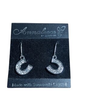 AG4 - Annaleece By Devries Silver Toned Horse Shoe Swarovski Crystals Earrings